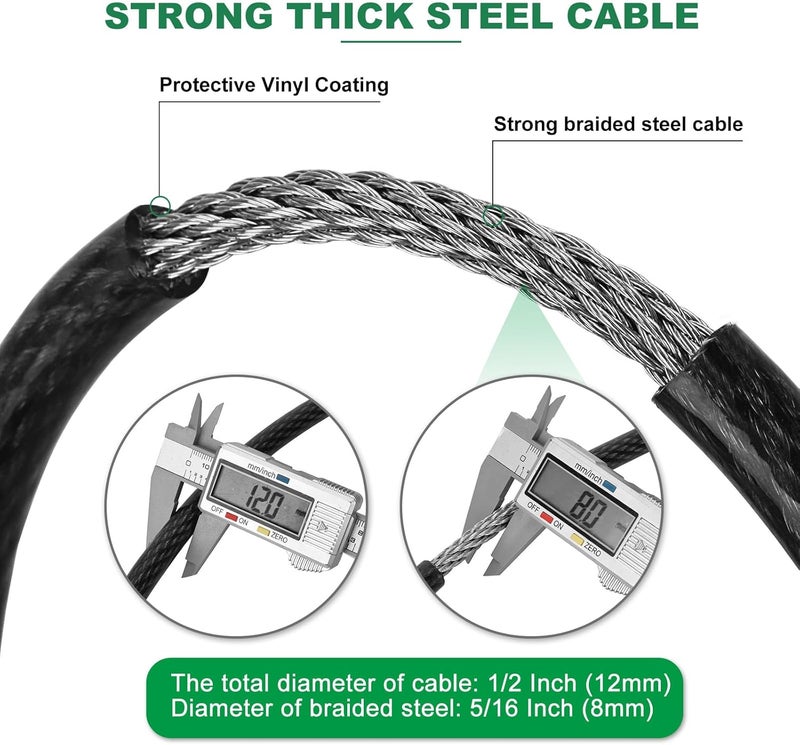 DAOSEC 7 ft x 1/2" Heavy Duty Cut-Proof Security Cable | Flexible Vinyl-Coated Braided Steel with Looped Ends | Weatherproof Anti-Theft Locking Cable for Bikes, Gates, Kayaking & Outdoor Equipment - Image 2
